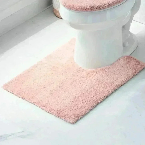 2 Piece Shaggy Plush Washable Bathroom Rug Set Contour Rug Pink - Picture 1 of 5